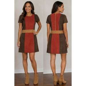 Julie Brown Faux Suede Shift Dress Tri Color Colorblock Large NWT Retro Inspired